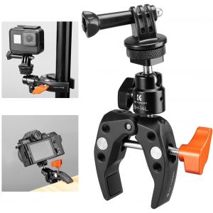 Super Clamp avec Rotule 360&deg;,Pince de Montage pour Cam&eacute;ra,Adaptateur &agrave; D&eacute;gagement Rapide pour GoPro,Moniteur de Cam&eacute;ra,Lumi&egrave;re LED,Charge Maximale 1,5 kg,Ouverture Maximale de 60mm - Neuf