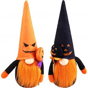 Teppc-2 Pcs Gnomes Halloween Poup&eacute;e Peluche,Fant&ocirc;me &Agrave; La Main Le P&egrave;re No&euml;l Tomte Table D&eacute;corations,Figurine De Poup&eacute;e Sans Visage Citrouille Chapeau Sorci&egrave;re De Ornements,Pour Accueil F&ecirc;te Vacances C - Neuf