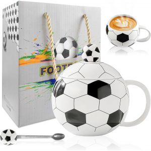 Eryi-Tasse À Café De Football, 400 Ml, Avec Couvercle Et Cuillère, Cadeau De Football, En Céramique, Pour Garçons, Filles, Amateurs De Football, Cadeaux D'anniversaire - Neuf