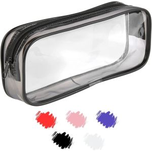 Trousse Transparente Scolaire,Trousse Scolaire,Petite Pochette Maquillage,Trousse de Toilette pour Homme en Femme,Trousse Enfant Crayon,Voyage,Cosmétique,PVC,Pencil Case Noir x 1 - Neuf
