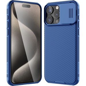 Bleu Iphone 15 Pro Max Avec Couvercle De La Caméra, Camshield Pro Cas [Appareil De Protection], [Pc+Tpu Pare-Chocs] Pour Iphone 15 Pro Max 6.7"" 2023 - Neuf