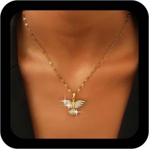 Kal-Collier Pendentif Phénix Cristal Vintage Collier Ras Oiseau Cristal Aile D'oiseau Doré Ras Cz Étincelant Bijoux Pour Femmes - Neuf