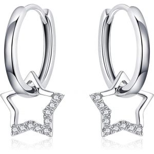 Chenquansarl-Boucles D'oreilles Cr&eacute;oles &Eacute;toile En Argent Sterling 925 - Cz Minuscule Drop Huggie Etoile Pendantes Boucles D'oreilles Pour Femmes - Neuf