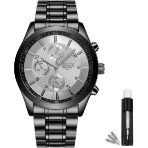 Non Chronographe Montre Homme Acier 30m Etanche,Mode Analogique Classique Affaires Montres Bracelet Pour Homme,Montres Hommes Anti Rayure &Eacute;tanche Automatique Homme Meilleur Cadeau D&eacute;contract&eacute;e.[J463] - Neuf