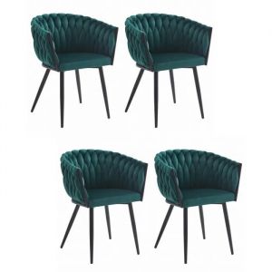 Chaise Komodee Arona - 4 Pieces - Vert - Jambes En M&eacute;tal Noir 55 X 61 X 79 Cm - Neuf