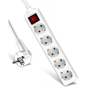 Multiprise 5 Prises avec Interrupteur et C&acirc;ble 1,5m - Bloc Multiprises avec 5 Prises 16A Shuko pour Maison, Bureau, Magasin, Garage - 250V - &Eacute;lectrique - Compact et Pratique - Blanc - Neuf
