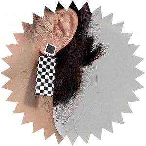 Kal-Boucles D'oreilles À Damier Noir Blanc Boucles D'oreilles Géométriques À Damier Acrylique Boucles D'oreilles Pendantes À Damier Longues Boucles D'oreilles Drapeau À Damier Bijoux Pour Femmes - Neuf