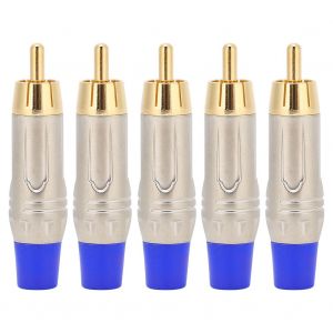 Lot de 5 connecteurs audio RCa males plaques or avec coque en alliage de zinc bleu - Neuf
