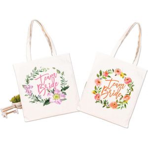 SJZG-2 Pièces Tote Bag Sac Tissu Personnalisable,26 * 33 Cm Sacs En Tissu D'Épicerie Réutilisables Et Légers,Sac En Toile Mariées Et Aux Demoiselles D'Honneur,Sac Coton(Teambride Rose, Orange) - Neuf