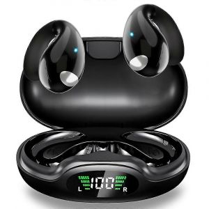 Ouvrir l'Oreille Clip &Eacute;couteurs sans Fil Bluetooth 5.3 Mic Earhooks 36 Heures d'Affichage &agrave; LED de Charge de Cas Imperm&eacute;able de Course Noir - Neuf