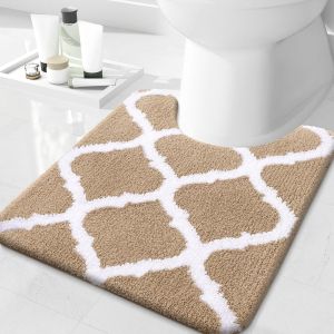 KAL-Tapis De Bain Antiderapant,Tapis Salle De Bain Absorbant En Microfibre Douce,Tapis De Salle À Motifs Marocains, Lavable En Machine - 50 X 60 Cm, Beige - Neuf