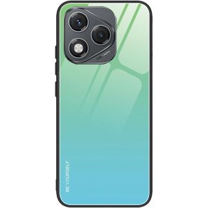 Kal-Coque Pour Honor 400 Lite 5g, Très Mince Élégante Dégradé De Couleur Antirayures Antichoc Dos Verre Trempé Rigide Housse, Doux Silicone Tpu Bumper Étui (Vert Bleu) - Neuf