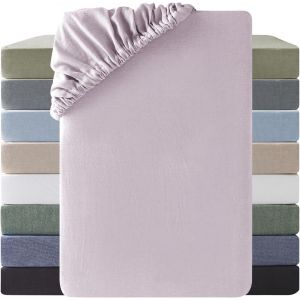 Tianyi-Drap Housse 160x200 Coton,Poches Élastiques De 30 Cm,100% Coton Lavé Texture Similaire À Celle Du Lin Stone Washed Confortable Respirant Drap-Housse,Taro Violet - Neuf