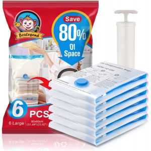 GUWH-Sacs De Rangement Sous Vide 6L 80X60Cm Sac Sous Vide Aspirateur Housse De Rangement Sous Vide Voyage R&eacute;utilisables Pour V&ecirc;tements, Couettes, Literie Oreillers Manteaux, 1 Pompe Manuelle - Neuf