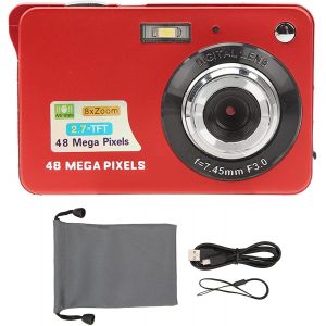CHECARZHN--NO1-Appareil Photo Numérique, Caméra Vidéo 4K 48Mp, Appareil Photo Zoom 8X Anti-Tremblement Avec Écran Lcd 2,7 Pouces, Enregistreur De Caméra Vlogging Pour Raveling, C3 48, Rouge - Neuf