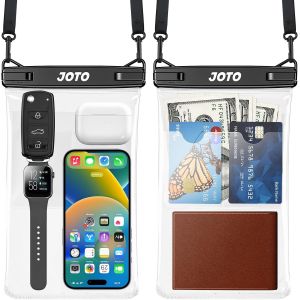 Checarzhn--No1-2 Grandes Pochettes Étanches Universelles Certifiée Par Ipx8, Housse Étanche Téléphone Iphone, Galaxy, Xiaomi Jusqu'à 7 Pouces, Range Avec Clé Cartes Monnaie -Noir - Neuf