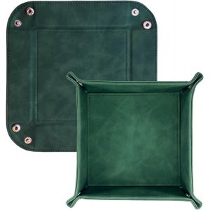 Vide-poche en cuir-Sous-main cube-Boîte de rangement pliable pour téléphone portable,AirPod,clés,bijoux et fournitures de bureau (vert) - Neuf