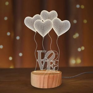Illusion 3d Veilleuse 'je T'aime' Romantique Couleurs Chaudes En Bois Fait Main Cadeau D'anniversaire Pour Garçon Fille - Neuf