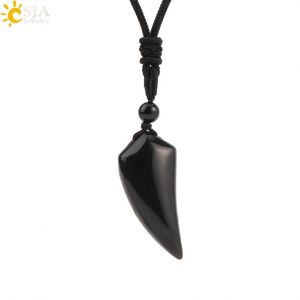 Collier Tendance Pour Hommes Et Femmes, Pendentif En Pierre Naturelle, Loup, Requin, Dent, Améthyste, ?il De Tigre, Cristal, Obsidienne Noire, H247--Obsidian - Neuf