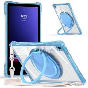 Coque Hybride TPU Transparent avec Poign&eacute;e Rotative pour Samsung Galaxy Tab A9+ / A11+, Bleu clair - Neuf