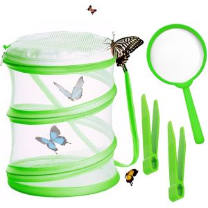 KAAQL-Kit Exploration Enfant,Pack De 4 Attrape Insecte Jouet Exterieur Enfant Kit Attrape-Insectes Pour Enfants Comprend Une Cage Anti-Insectes,Une Pince À Épiler,Une Loupe - Neuf