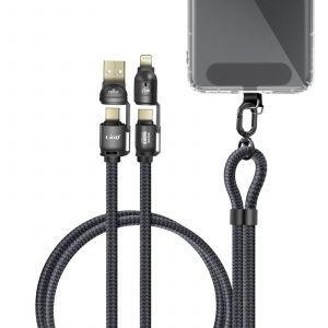 Cordon Tour du Cou 4 en 1 USB 5A USB-C 240W Lightning Charge Rapide Anti-noeuds LinQ Noir - Neuf