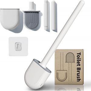 Brosse WC Silicone, Brosse Toilettes WC, Balai Toilette WC, Brosse Toilette Silicone Plate, Brosse WC Suspendu Séchage Rapide, Balayette WC Silicone pour Toilette de Salle de Bain(Blanc) - Neuf