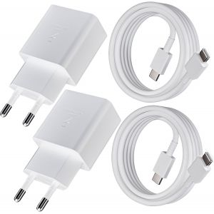 LORANKA-Pack de 2 Chargeurs USB C 25W avec Chargeurs Rapides USB-C 1.5m C&acirc;ble de Charge pour Samsung Galaxy S25 S24 S23 S22 S21 S20 Ultra S25+ S23FE A70 A55 A54 A15 M53 Super Fast Charging Charger - Neuf