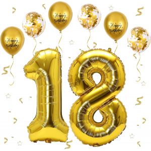 Ballon Anniversaire 18/81 Ans Or,101 CM Ballon Chiffre 18,Happy Birthday Decoration Ballons 18 Anniversaire Ballon,Décoration Ballon Numéro pour 18/81-Vole à l'Hélium - Neuf