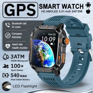 2025 Populaire En Plein Air Gps Sport Montre Intelligente Hommes 2.01 Pouces Amoled Hd &Eacute;cran 3Atm Boussole &Eacute;tanche 540 Mah Hd Appel Montre Intelligente.Blue.Dual Band Gps - Neuf