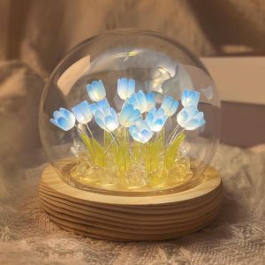 Lampe &Agrave; Tulipes &Eacute;ternelles , Lampe Tulipe Bleue, Lampe Fleur Pour Cadeau &Agrave; Filles Et Femmes, D&eacute;coration De Chambre Mignonne - Neuf