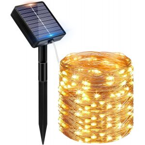 Kalanka-Guirlande Solaire Exterieur, 12m 120 Led Golaire Ext&eacute;rieur Ip65 &Eacute;tanche, 8 Modes Guirlande Lumineuse Exterieure Solaire Pour Jardin Terrasse No&euml;l Mariage F&ecirc;te, Blanc Chaud - Neuf