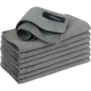 KGABERY-Lot De 8 Chiffons De Nettoyage En Microfibre De Qualité Supérieure Avec Récureur,Double Couche Anti-Rayures,Réutilisables Et Lavables En Machine,Torchons En Microfibre 2 En 1,Gris,20x20 - Neuf