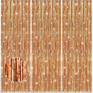 Ayuhr-Brillant Rideau Franges Argenté,3 Pièces 1x2.5m Rideau Métallique Toile De Fond,Rideau Frange Anniversaire Argenté Pour La Décoration Anniversaire,Décoration Mariage Rideau Franges. - Neuf
