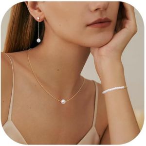 Kalanka-Collier Perles Femme Boucles D'oreilles Perles Bracelet Ensemble Bijoux Ensemble Bijoux Perles Plaqué Or 14k Collier Réglable Bracelet Perles Ensembles Bijoux Mariage Femme - Neuf