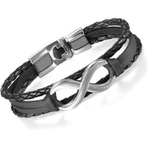 Kal-Bracelet Cuir Alliage Amour Infini Manchette Tress&eacute; Fantaisie Bijoux Cadeaux Pour Femme Homme Couleur Noir Blanc Brun - Neuf