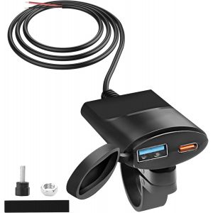 JGD-Chargeur de t&eacute;l&eacute;phone USB pour moto 12 V-24 V, 18 W USB QC3.0 + 30 W PD Type-C Chargeur de guidon de moto Charge rapide avec couvercle &eacute;tanche pour t&eacute;l&eacute;phone tablette GPS - 1,4 m/4,6 ft - Neuf