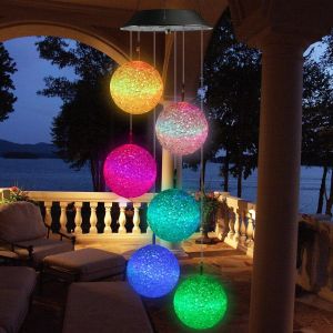 Carillon Solaire Orb, 6 LED Carillon a Vent Exterieur Solaire, &Eacute;tanche Solaire Carillon Jardin, Changement de Couleur, Cadeau Maman, Cadeau Femme, D&eacute;coration d'Arbres, Balcons, Mariages - Neuf