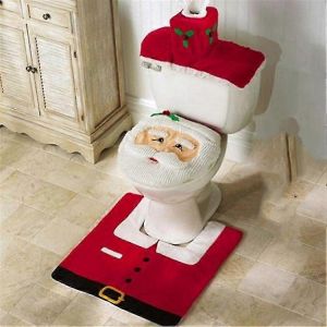 D&eacute;coration De No&euml;l Nouveaut&eacute; De No&euml;l De F&ecirc;te De Couverture De Si&egrave;ge De Toilette(1 Kit, Rouge Et Blanc) - Neuf
