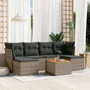 Prolenta Premium - Salon De Jardin Avec Coussins 7 Pcs Gris R&eacute;sine Tress&eacute;e - Neuf