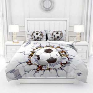 Sjzg-Parure De Lit Football Pour Enfant - Impression 3d - Housse De Couette Football 3 Pi&egrave;ces - Avec Fermeture &Eacute;clair - Douce - 200 X 200 Cm - Neuf