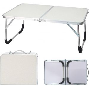 Acdsgd-Pliable Plateau De Lit, 61 X 40 X 26 Cm Aluminium Structure Table De Camping, Portable Petit Plateau Pour Ordinateur Avec Poign&eacute;e, Pour Le Lit, Le Canap&eacute;, Le Sol, Le Jardin, Blanc - Neuf