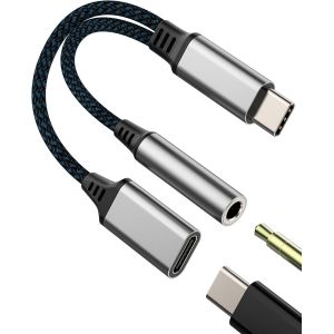 THEF-Adaptateur USB C Jack Vers Ecouteur 3.5mm Type C Chargeur Splitter(2 en 1)pour iphone16 15 Pro Max Compatible Avec Samsung Galaxy S24 Pour Apple Audio Casque AUX Cable Connecteur Microphone Auxi - Neuf