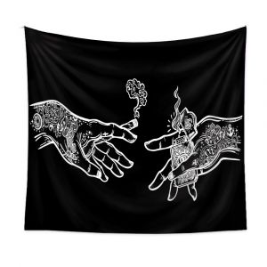 Tapisserie murale Mandala Grande Vague avec Coucher de Soleil Tapisserie Océan Noir et Blanc Tenture Murale pour Salon Chambre 130x150cm(C) - Neuf