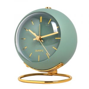 1 réveil européen en métal vert, horloge silencieuse de bureau, de chevet, pour étudiant - Neuf