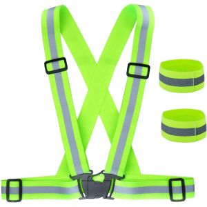 Gilet de sécurité + de Sécurité Réfléchissant Bracelets, Réglable Réfléchissant Élastique Gilet de Sécurité pour la Course, le Vélo, Moto - Neuf