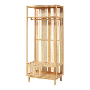 Portemanteau meuble d'entr&eacute;e design 187 x 80 x 47 cm bambou naturel Helloshop26 03_0010390 - Neuf