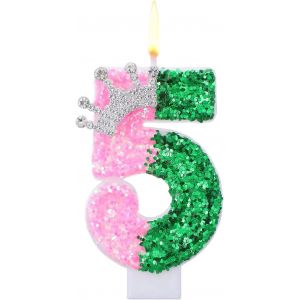 Chenquansarl-Bougie D'anniversaire En Forme De Chiffre 5, Bougie D'anniversaire Rose Et Verte Dans Un Th&egrave;me M&eacute;chant, D&eacute;corations De G&acirc;teau D'anniversaire Pour Filles - Neuf