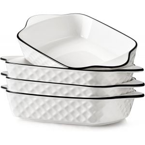 Jexnovashop-26.5cm Petits Plats De Cuisson Lot De 4, 1l Plats &Agrave; Lasagnes Rectangulaires, En C&eacute;ramique, Plats De Cuisson Rectangulaires Avec Poign&eacute;es, Allant Au Four Et Au Micro-Ondes - Neuf