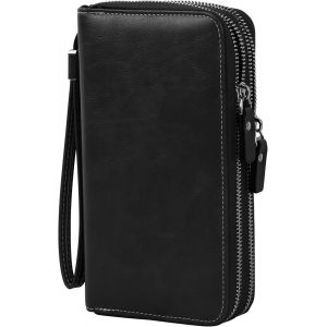 Senior-Portefeuille En Cuir Grande, Portefeuille Long En Cuir Pu Avec 14 Emplacements Blocage Rfid, Portefeuille Cuir Vintage Avec 2 Fermeture &Eacute;clair Et Dragonne Un Xe (Noir)[L14] - Neuf